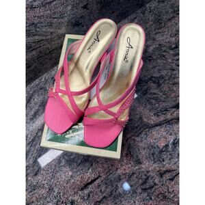 Annie Pink Strappy Heeled Sandals, size 10WW
